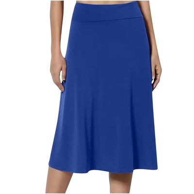 NineFit Basics Skirt for Women Solid Lightweight Flare Midi Length Pull On Long Skirt S-Xxxl Plus Size Casual High Waist A-Line Skirt, Medium, A01_blue