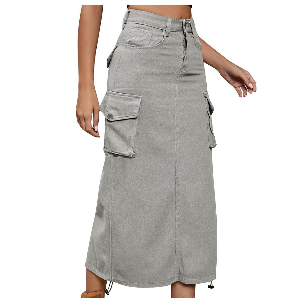 Cargo Skirts for Women Midi Long Denim Jean Skirt High Waisted Summer A-Line Y2k Cargo Pencil Denim Skirt with Pockets