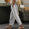 Casual Pants for Women Summer Relaxed Fit Drawstring Elastic Waist Lounge Trousers Cropped Beach Pants with Pockets,Blue,XXL view 2