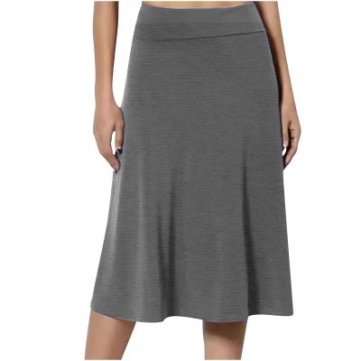 Skirt for Women Solid Lightweight Flare Midi Length Pull On Long Skirt S-Xxxl Plus Size Casual High Waist A-Line Skirt