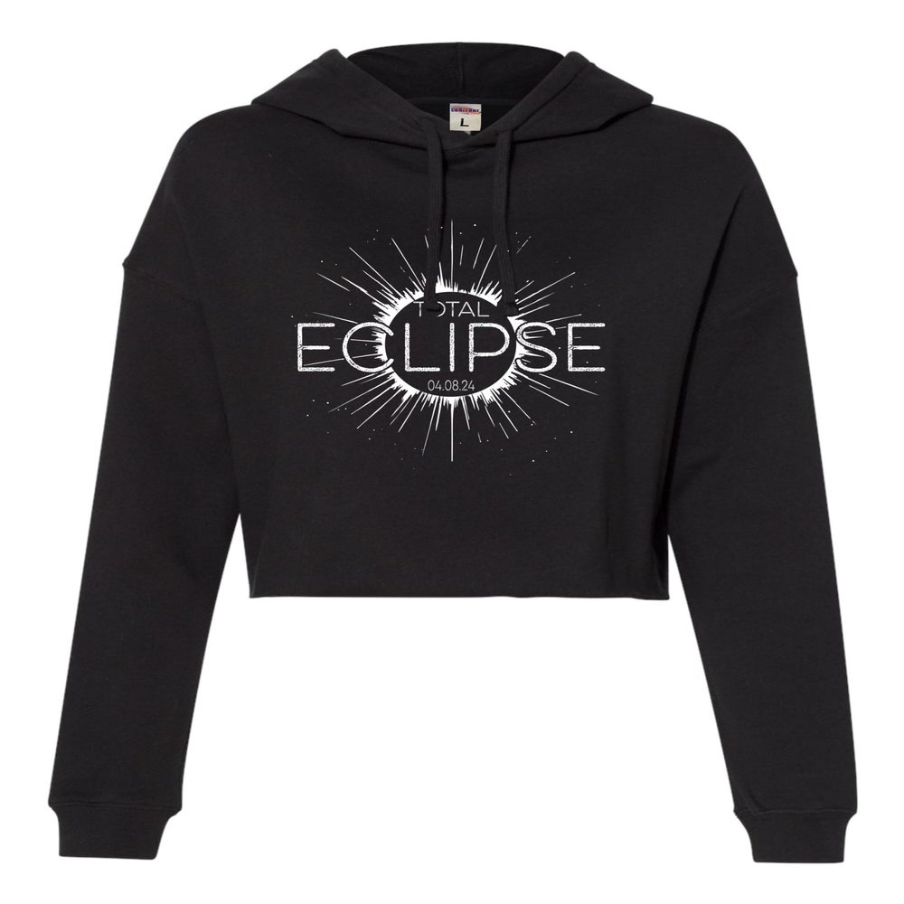 Go All Out Medium Black Women Commemorative Total Solar Eclipse 04.08.24 Astronomy Cropped Hooded Sweatshirt