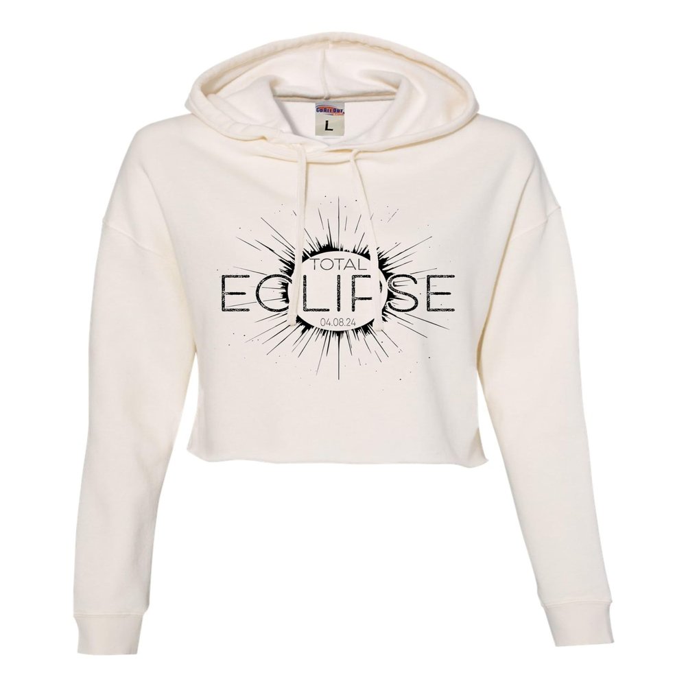 Go All Out Small Bone Women Commemorative Total Solar Eclipse 04.08.24 Astronomy Cropped Hooded Sweatshirt