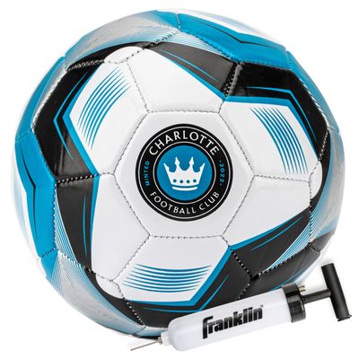 Franklin Sports MLS Charlotte Soccer Ball - Official Size 5 - Regulation Size + Weight Soccer Ball for Kids + Adults - Great for Boys + Girls - Air Pump Included