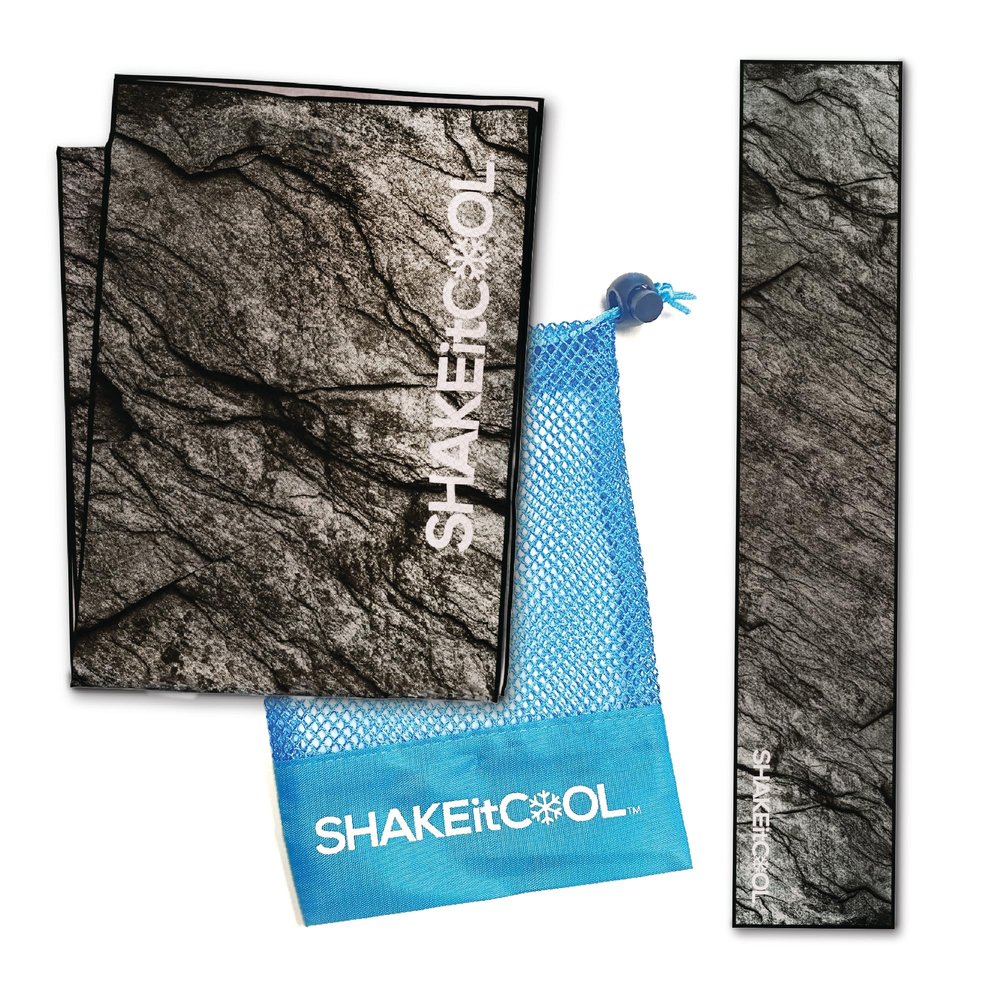 SHAKEitCOOL Original Cooling Towel Be Cool in Style - Heat Relief, Soft, Lightweight, Sun Protection, Easy Clean - Perfect for Biking, Running, Yoga, Gym, Gardening - Granite