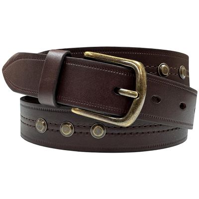 One Piece 100% Genuine Leather Studded Punk Jean Belt 1-1/8"(30mm) wide (Brown, 40)