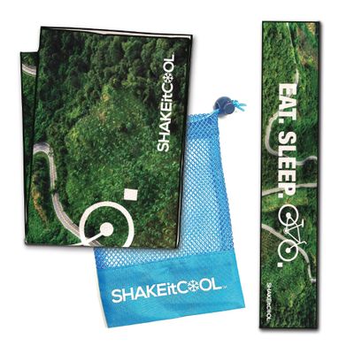 SHAKEitCOOL Original Cooling Towel Be Cool in Style - Heat Relief, Soft, Lightweight, Sun Protection, Easy Clean - Perfect for Biking, Running, Yoga, Gym, Gardening - Eat.Sleep.Bike