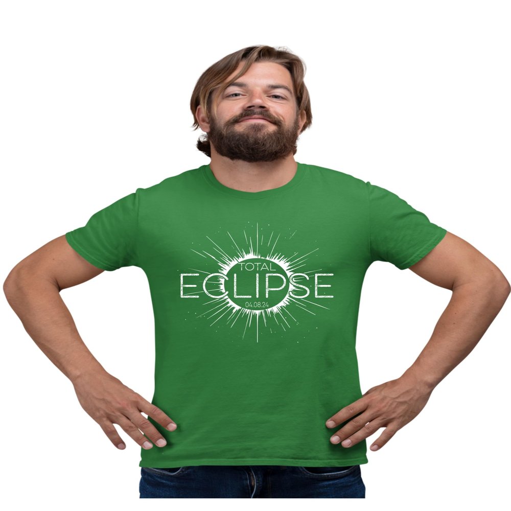 4X-Large Kelly Green Mens Commemorative Total Solar Eclipse 04.08.24 Astronomy T-Shirt