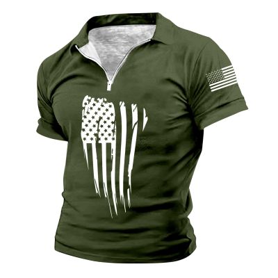 QWENTMTNTY Mens 4th of July Shirt Retro Distressed Patriotic Golf Polo Shirts Big Tall Short Sleeve American Flag Tshirts
