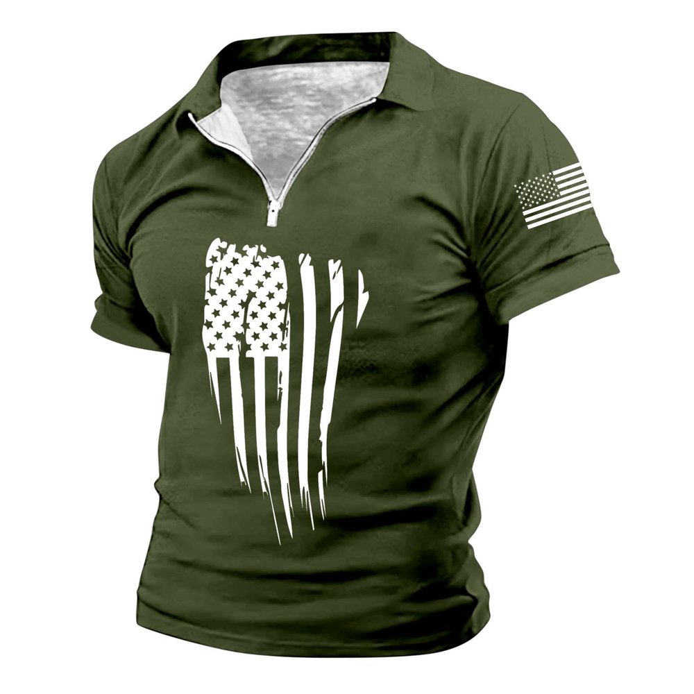 QWENTMTNTY Mens 4th of July Shirt Retro Distressed Patriotic Golf Polo Shirts Big Tall Short Sleeve American Flag Tshirts
