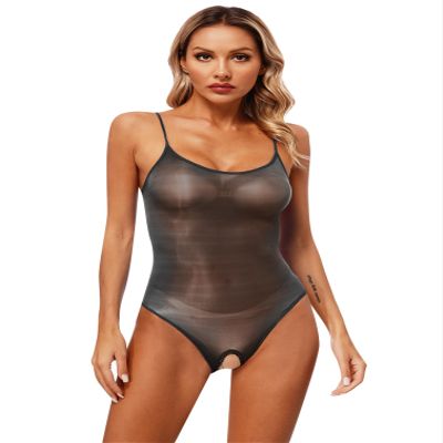 iiniim Womens Silky Sheer See Through Bodysuit Adjustable Straps Cut Out Dance Gymnastics Leotard Black Crotchless A One Size