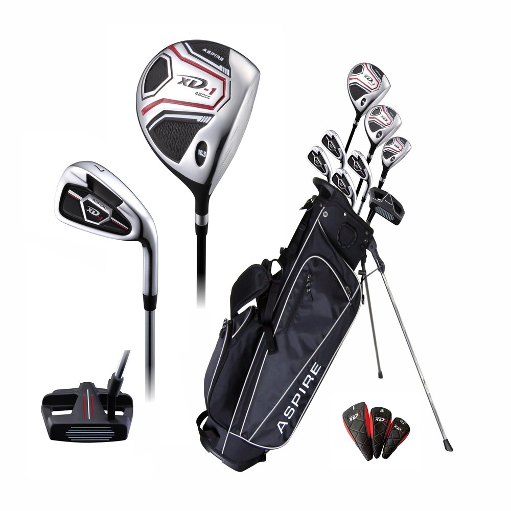 Aspire XD-1 Complete Teen Golf Club Set - Youth Golf Clubs Ages 13-16 for Boys & Girls - Right Handed Junior Golfing Set with Driver, Hybrid, Irons, Putter, Stand Bag & 3 Headcovers - Black