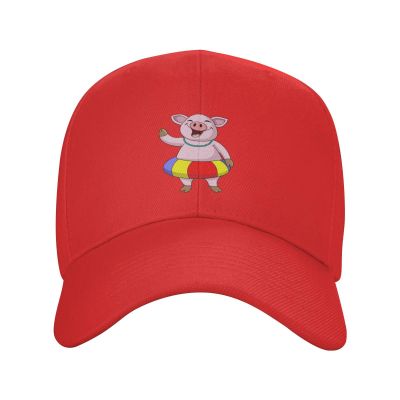 Cute Pig with Swimming Ring Baseball Cap for Men Women Hat Adjustable Truck Driver Baseball Caps Dad Hats Red
