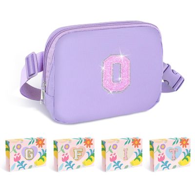 COSHAYSOO Initial Purple Fanny Pack for Girls Purse Crossbody Belt Bag, Personalized 6 7 8 9 10 11 12 Year Old Girl Birthday Valentines Gift Ideas Letter O