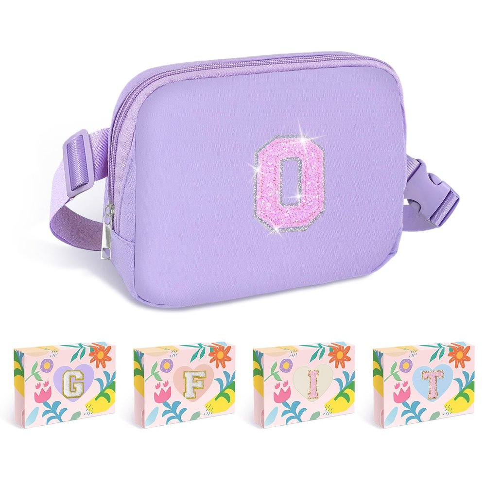 COSHAYSOO Initial Purple Fanny Pack for Girls Purse Crossbody Belt Bag, Personalized 6 7 8 9 10 11 12 Year Old Girl Birthday Valentines Gift Ideas Letter O