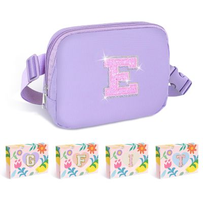 COSHAYSOO Purple Fanny Pack for Girls Purse Crossbody Belt Bag with Initials, Personalized 6 7 8 9 10 11 12 Year Old Teen Girl Birthday Gift Ideas Christmas Gifts Preteen Tween Trendy Stuff Letter E