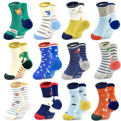 HYCLES Non-Slip Toddler Socks, Cartoon Dinosaur Animal Boy Grip Socks for 5-7 Years Kids Baby
