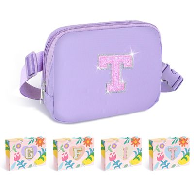 COSHAYSOO Purple Fanny Pack for Girls Purse Crossbody Belt Bag with Initials, Personalized 6 7 8 9 10 11 12 Year Old Teen Girl Birthday Gift Ideas Christmas Gifts Preteen Tween Trendy Stuff Letter T