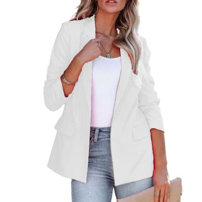 Women's Casual Open Front Blazers Long Sleeve Work Office Suit Jackets with Pockets Solid Color Business Coat