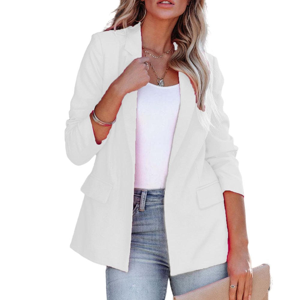 Women's Casual Open Front Blazers Long Sleeve Work Office Suit Jackets with Pockets Solid Color Business Coat