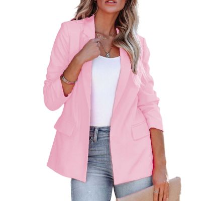 Women's Casual Open Front Blazers Long Sleeve Work Office Suit Jackets with Pockets Solid Color Business Coat