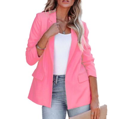 Women's Casual Open Front Blazers Long Sleeve Work Office Suit Jackets with Pockets Solid Color Business Coat