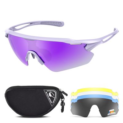 Cycling Glasses, TR90 Unbreakable Frame Polarized Anti-UV400 Sports Sunglasses(Purple)