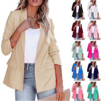 Women's Casual Open Front Blazers Long Sleeve Work Office Suit Jackets with Pockets Solid Color Business Coat