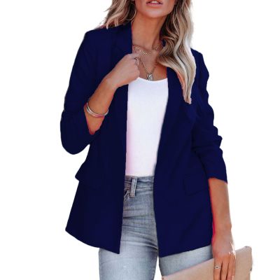 Women's Casual Open Front Blazers Long Sleeve Work Office Suit Jackets with Pockets Solid Color Business Coat