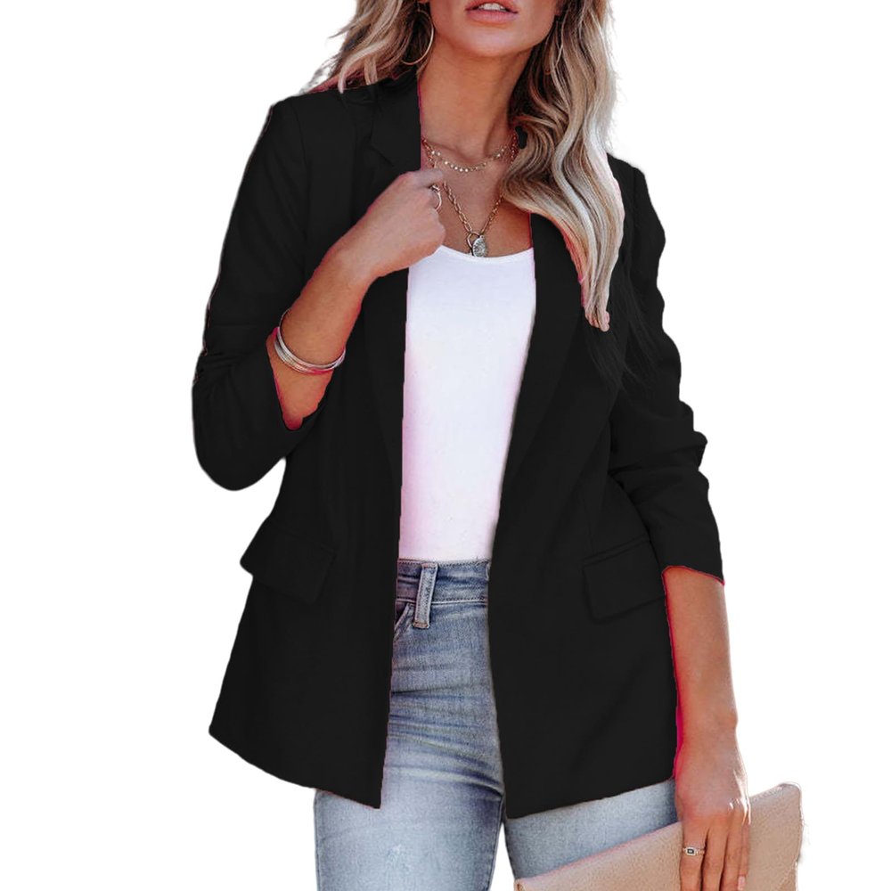 Women's Casual Open Front Blazers Long Sleeve Work Office Suit Jackets with Pockets Solid Color Business Coat