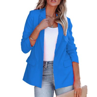 Women's Casual Open Front Blazers Long Sleeve Work Office Suit Jackets with Pockets Solid Color Business Coat