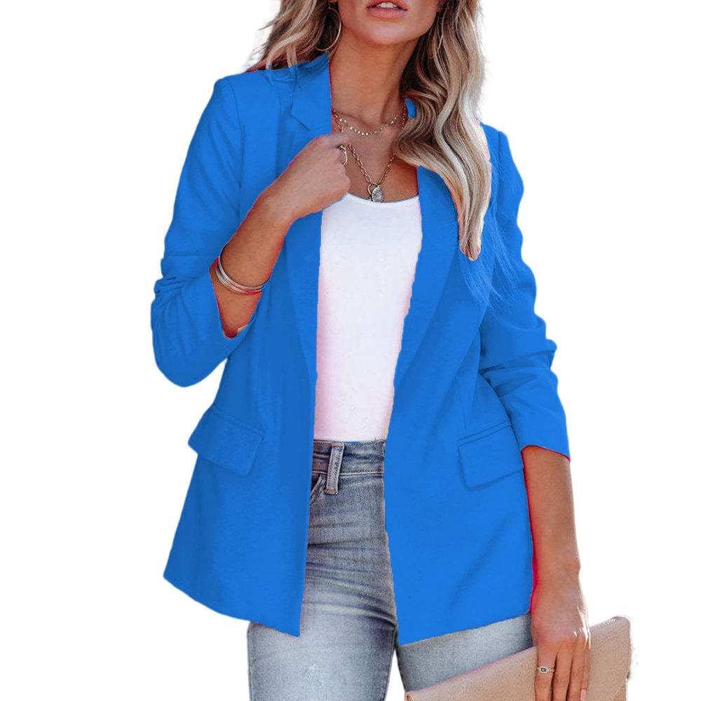 Women's Casual Open Front Blazers Long Sleeve Work Office Suit Jackets with Pockets Solid Color Business Coat