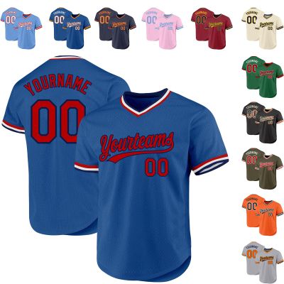 Custom Blue Baseball Jersey Authentic Throwback Pullover Personalized Large Mesh V-Neck Baseball Shirts Stitched Name and Number