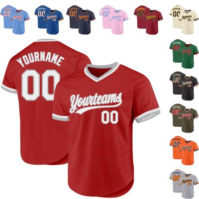 Custom Red Baseball Jersey Authentic Throwback Pullover Personalized Large Mesh V-Neck Baseball Shirts Stitched Name and Number