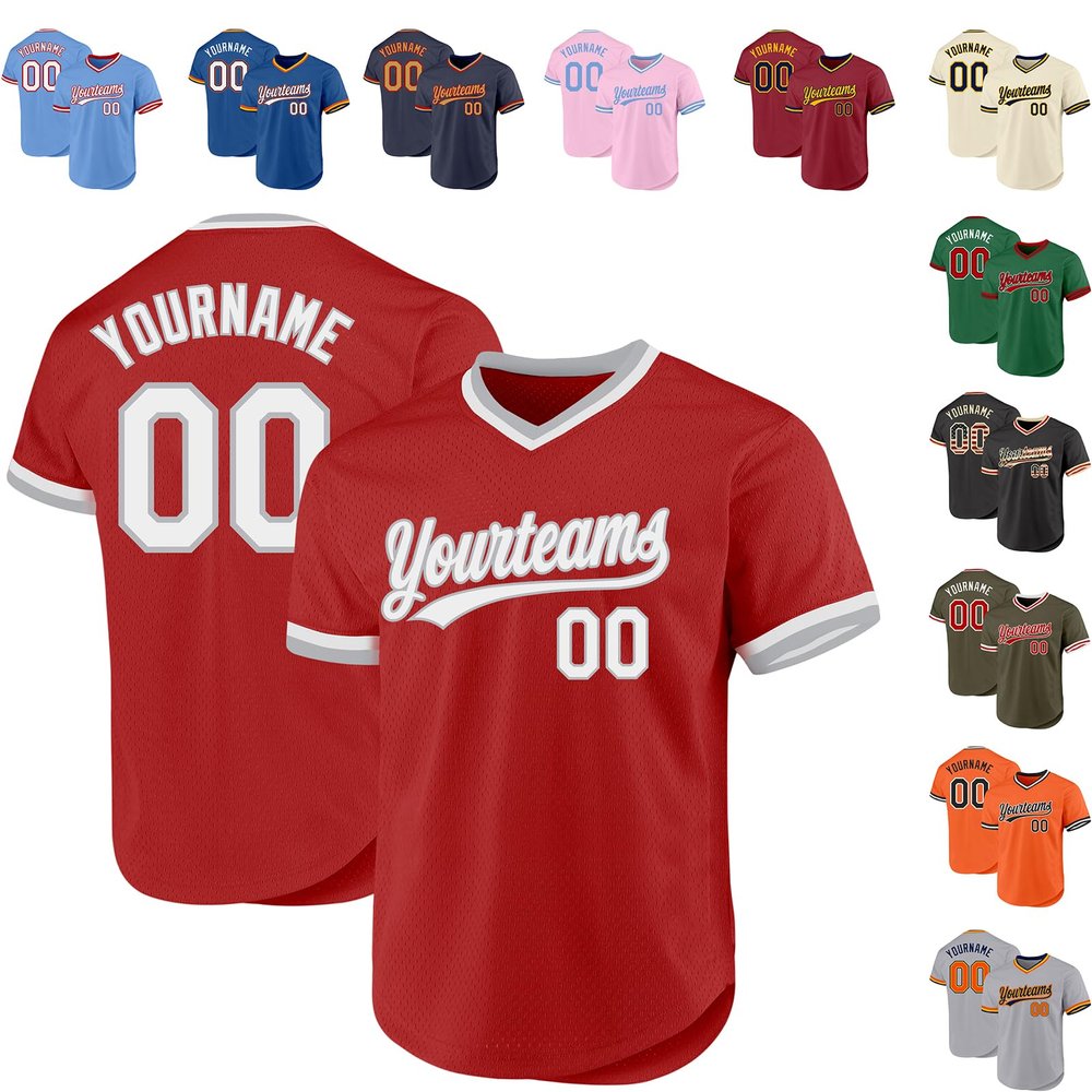 Custom Red Baseball Jersey Authentic Throwback Pullover Personalized Large Mesh V-Neck Baseball Shirts Stitched Name and Number