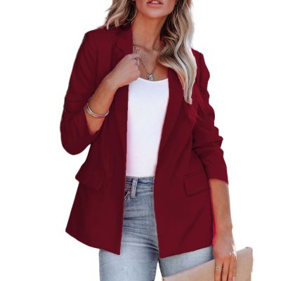 Women's Casual Open Front Blazers Long Sleeve Work Office Suit Jackets with Pockets Solid Color Business Coat