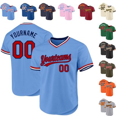 Custom Light Blue Baseball Jersey Authentic Throwback Pullover Personalized Large Mesh V-Neck Baseball Shirts Stitched Name and Number