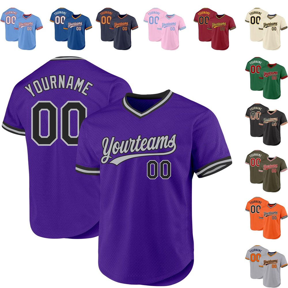 Custom Purple Baseball Jersey Authentic Throwback Pullover Personalized Large Mesh V-Neck Baseball Shirts Stitched Name and Number