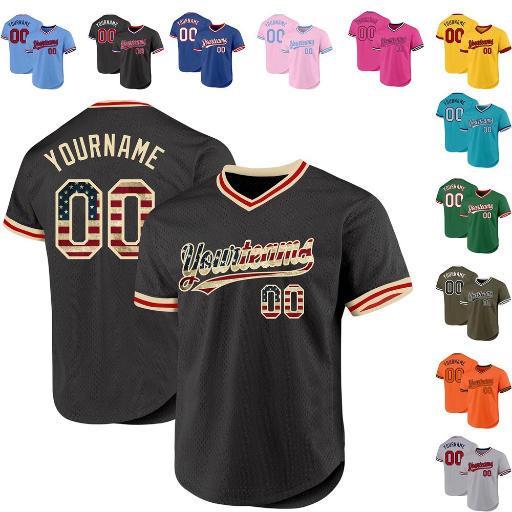 Custom Baseball Jersey Authentic Throwback Pullover Personalized Large Mesh V-Neck Baseball Shirts Stitched Name and Number