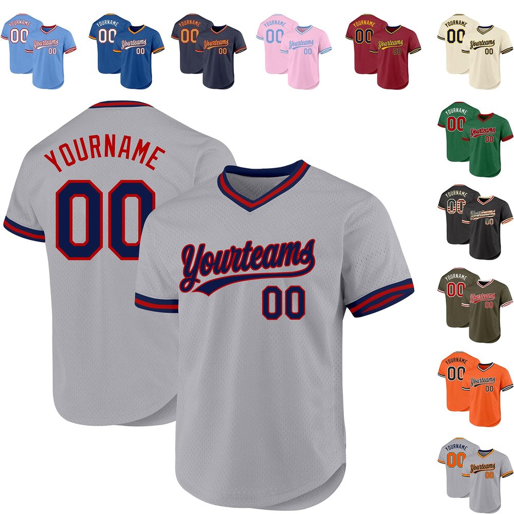 Custom Gray Baseball Jersey Authentic Throwback Pullover Personalized Large Mesh V-Neck Baseball Shirts Stitched Name and Number
