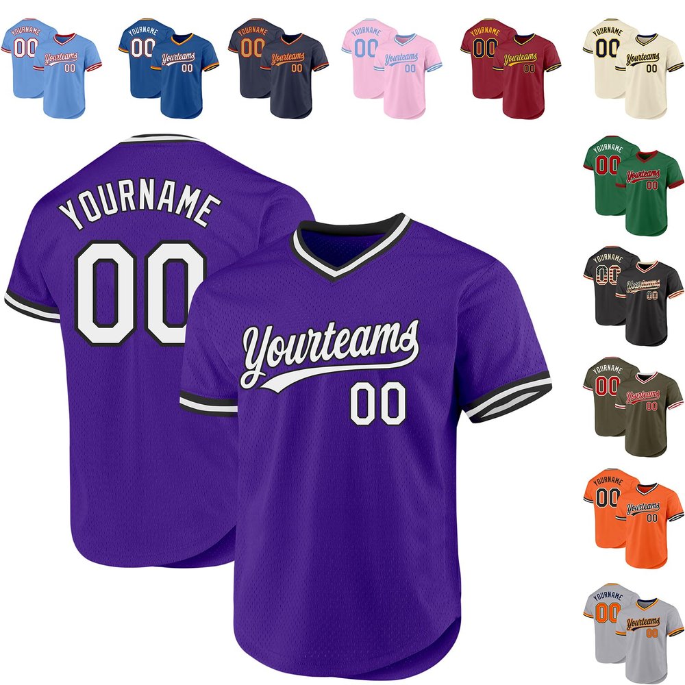 Custom Purple Baseball Jersey Authentic Throwback Pullover Personalized Large Mesh V-Neck Baseball Shirts Stitched Name and Number