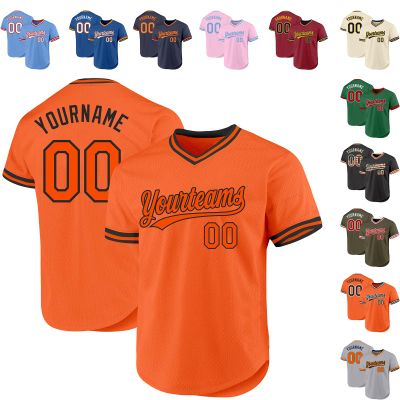 Custom Orange Baseball Jersey Authentic Throwback Pullover Personalized Large Mesh V-Neck Baseball Shirts Stitched Name and Number