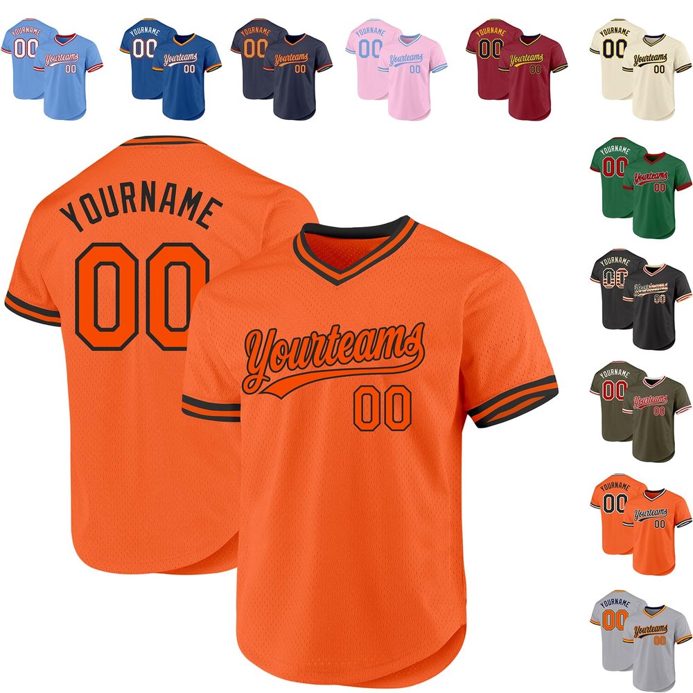 Custom Orange Baseball Jersey Authentic Throwback Pullover Personalized Large Mesh V-Neck Baseball Shirts Stitched Name and Number