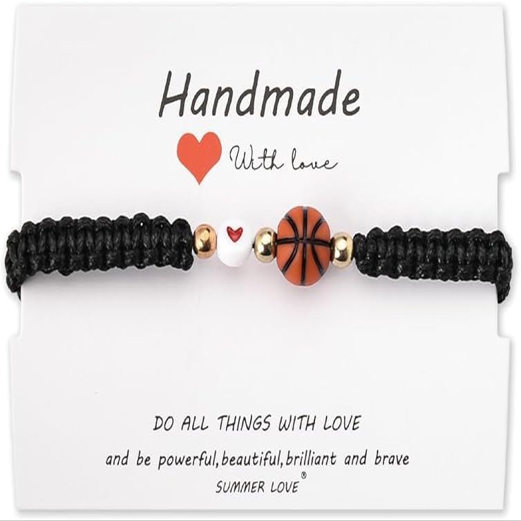 XAM Unisex Soccer Football Rugby Baseball Braided Sports Bracelets Adjustable Sport Bracelets With Card Handmade Beaded Ball Charm Bracelets for Women Men Sports Favors Gifts