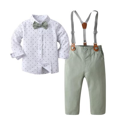 Boarnseorl Baby Boys Gentleman Outfits Pants Sets, Infant Long Sleeve Shirt + Pants + Bow Tie + Suspenders,6-9M