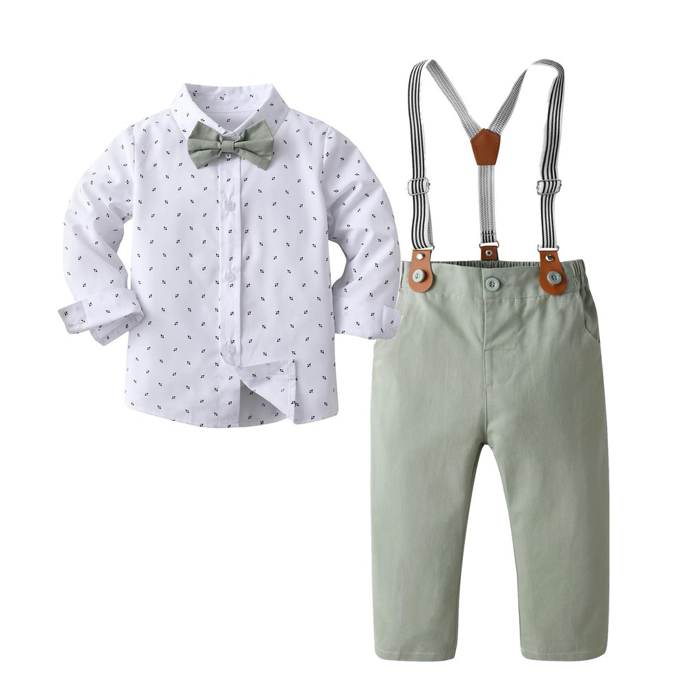 Boarnseorl Baby Boys Gentleman Outfits Pants Sets, Infant Long Sleeve Shirt + Pants + Bow Tie + Suspenders,6-9M