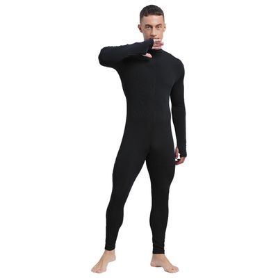 Linjinx Men's Long Sleeve Full Body Unitard Leotard Bodysuit Athletic Jumpsuit Front Zipper Rompers Black XX-Large