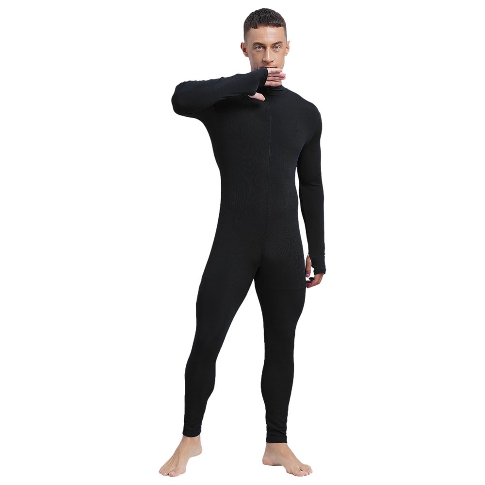 Linjinx Men's Long Sleeve Full Body Unitard Leotard Bodysuit Athletic Jumpsuit Front Zipper Rompers Black XX-Large