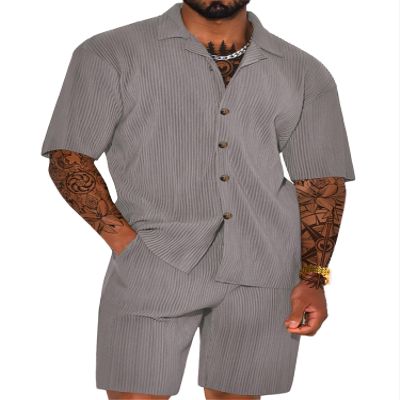 ZSJR Fall Outfits for Men - 2 Piece Corduroy Casual Suit With Shorts - Regular Fit Two Piece SweatSuits Sets - Gray S
