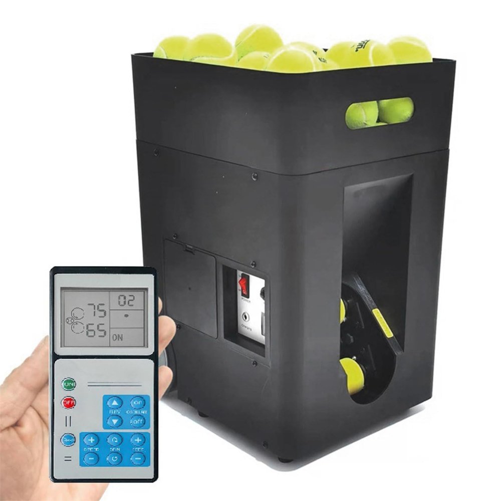 NYMFEA 50-Ball Mobile-Operated Tennis Trainer Smart Tennis Machine, Automatic Tennis Ball Launcher, Multiple Serving Routes, Adjustable Launching Angle, Speed, Rotation Frequency