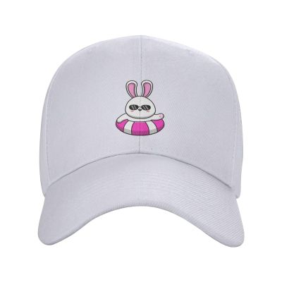 Cute Rabbit Swimming Baseball Cap for Men Women Hat Adjustable Truck Driver Baseball Caps Dad Hats White